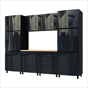 10' Premium Karbon Black Garage Cabinet System with Butcher Block Tops