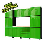 Contur Cabinet 10' Premium Lime Green Garage Cabinet System with Butcher Block Tops