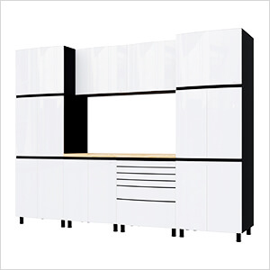 10' Premium Alpine White Garage Cabinet System with Butcher Block Tops