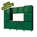 Contur Cabinet 10' Premium Racing Green Garage Cabinet System with Butcher Block Tops