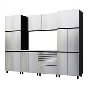10' Premium Stainless Steel Garage Cabinet System with Stainless Steel Tops