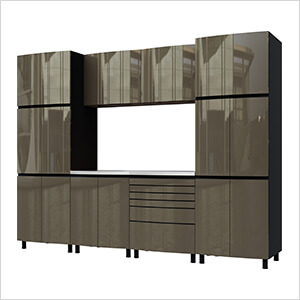 10' Premium Terra Grey Garage Cabinet System with Stainless Steel Tops
