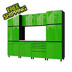 Contur Cabinet 10' Premium Lime Green Garage Cabinet System with Stainless Steel Tops