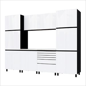 10' Premium Alpine White Garage Cabinet System with Stainless Steel Tops