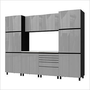 10' Premium Lithium Grey Garage Cabinet System with Stainless Steel Tops