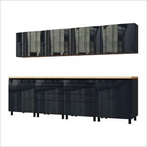 10' Premium Karbon Black Garage Cabinet System with Butcher Block Tops