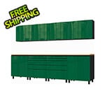 Contur Cabinet 10' Premium Racing Green Garage Cabinet System with Butcher Block Tops