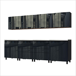 10' Premium Karbon Black Garage Cabinet System with Stainless Steel Tops