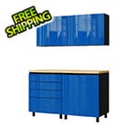 Contur Cabinet 5' Premium Santorini Blue Garage Cabinet System with Butcher Block Tops