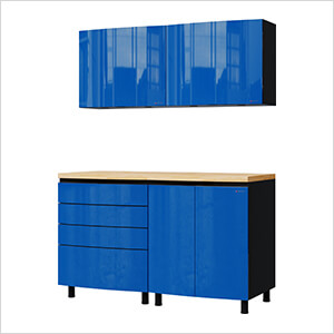 5' Premium Santorini Blue Garage Cabinet System with Butcher Block Tops