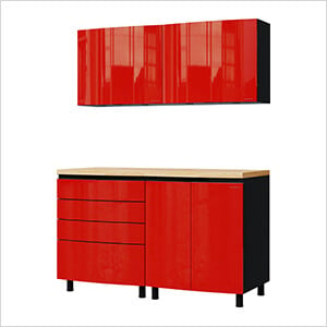 5' Premium Cayenne Red Garage Cabinet System with Butcher Block Tops
