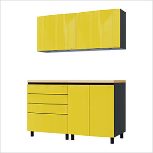 5' Premium Vespa Yellow Garage Cabinet System with Butcher Block Tops