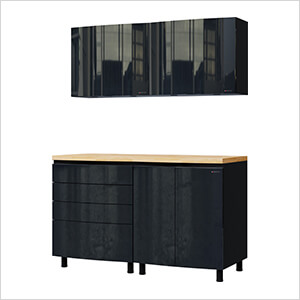 5' Premium Karbon Black Garage Cabinet System with Butcher Block Tops