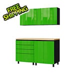 Contur Cabinet 5' Premium Lime Green Garage Cabinet System with Butcher Block Tops