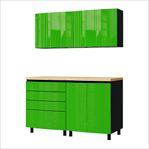 5' Premium Lime Green Garage Cabinet System with Butcher Block Tops