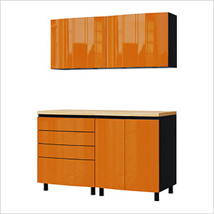 5' Premium Traffic Orange Garage Cabinet System with Butcher Block Tops