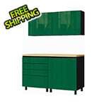 Contur Cabinet 5' Premium Racing Green Garage Cabinet System with Butcher Block Tops