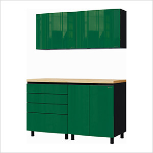 5' Premium Racing Green Garage Cabinet System with Butcher Block Tops