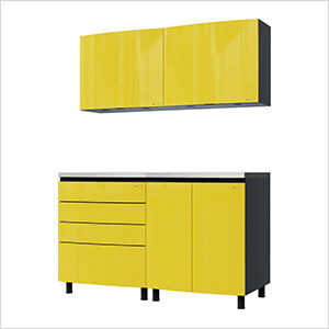 5' Premium Vespa Yellow Garage Cabinet System with Stainless Steel Tops