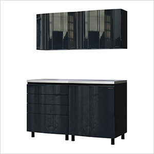 5' Premium Karbon Black Garage Cabinet System with Stainless Steel Tops