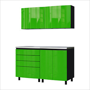 5' Premium Lime Green Garage Cabinet System with Stainless Steel Tops