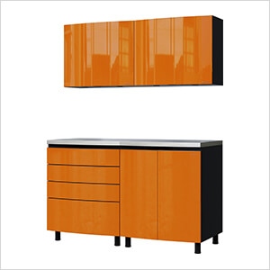 5' Premium Traffic Orange Garage Cabinet System with Stainless Steel Tops