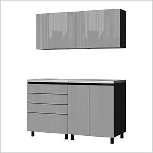 5' Premium Lithium Grey Garage Cabinet System with Stainless Steel Tops