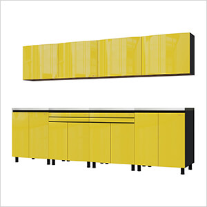 10' Premium Vespa Yellow Garage Cabinet System with Stainless Steel Tops