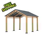 Sunjoy Group AutoCove 11 x 13 Gable Roof Wood Carport / Gazebo with Ceiling Hook