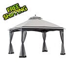 Sunjoy 11 x 13 Steel  2-Tier Soft Top Gazebo with Ceiling Hook and Netting