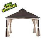 Sunjoy 11 x 13 Steel  2-Tier Soft Top Gazebo with Ceiling Hook and Netting