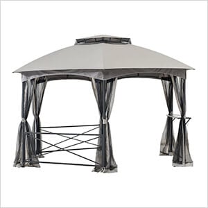 15 x 15 Steel Hexagon 2-Tier Soft Top Gazebo with Ceiling Hook and Netting