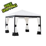 Sunjoy 10 x 10 White and Black Soft Top Gazebo with Ceiling Hook