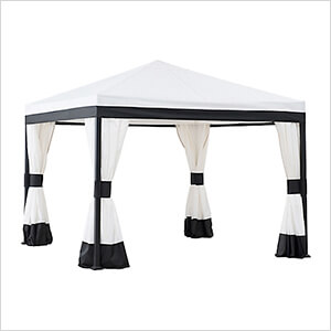 10 x 10 White and Black Soft Top Gazebo with Ceiling Hook