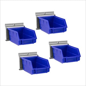 PVC Slatwall Blue Parts Bins with Parts Bins Support (Pack of 4)