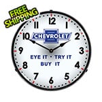 Collectable Sign and Clock Chevrolet Eye It Try It Buy It Backlit Wall Clock