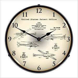 1973 AH-64 Apache Helicopter Patent Blueprint Backlit Wall Clock
