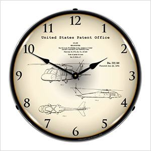 1972 Sikorsky UH-60 Black Hawk Patent Blueprint Backlit Wall Clock