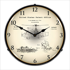 1969 UH-1 Huey Helicopter Patent Blueprint Backlit Wall Clock