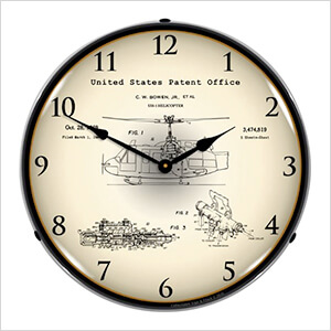 1969 UH-1 Huey Helicopter Patent Blueprint Backlit Wall Clock