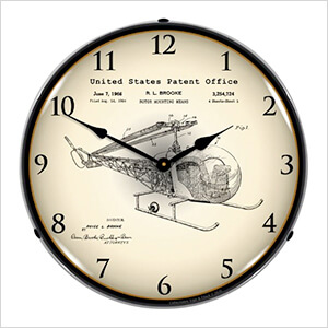 1966 Bell 47D-1 Helicopter Patent Blueprint Backlit Wall Clock