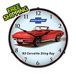 Collectable Sign and Clock 1963 Corvette Convertible Backlit Wall Clock