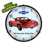 Collectable Sign and Clock 1966 Corvette Sting Ray Backlit Wall Clock