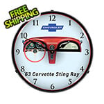 Collectable Sign and Clock 1963 Corvette Dash Backlit Wall Clock