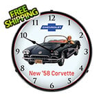 Collectable Sign and Clock 1958 Corvette Backlit Wall Clock