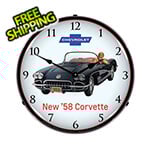 Collectable Sign and Clock 1958 Corvette Backlit Wall Clock