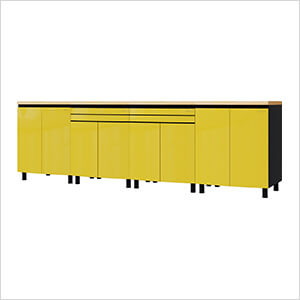 10' Premium Vespa Yellow Garage Cabinet System with Butcher Block Tops