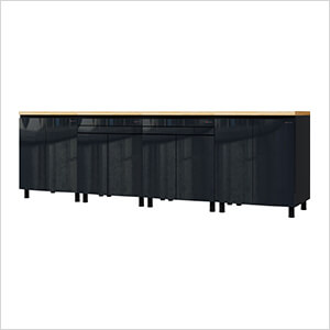 10' Premium Karbon Black Garage Cabinet System with Butcher Block Tops
