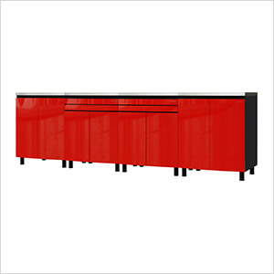 10' Premium Cayenne Red Garage Cabinet System with Stainless Steel Tops