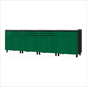 10' Premium Racing Green Garage Cabinet System with Stainless Steel Tops